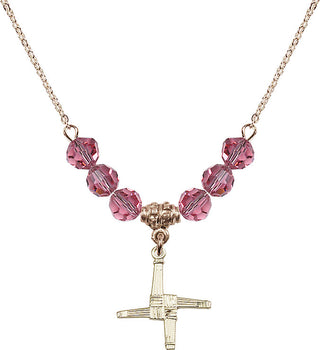 18" Hamilton Gold Plated Necklace with 4mm Rose Crystal Beads featuring a 14kt Gold Filled Saint Brigid Cross Medal.