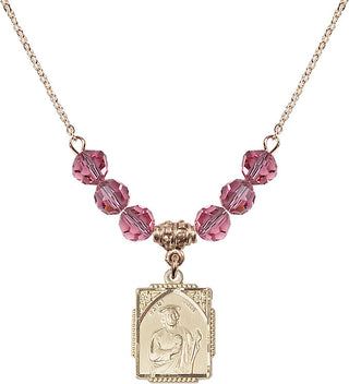 18" Hamilton Gold Plated Necklace with 4mm Rose Crystal Beads featuring a 14kt Gold Filled Saint Jude Medal. Engraved Catholic Saint Jewelry