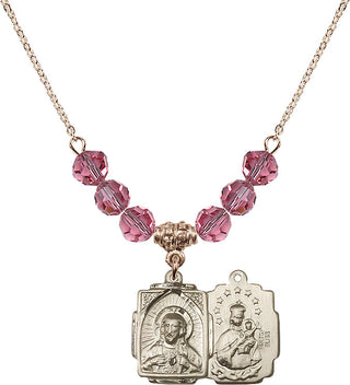 18" Hamilton Gold Plated Necklace with 4mm Rose Crystal Beads featuring a 14kt Gold Filled Scapular Medal.