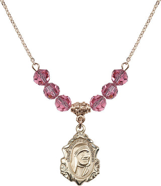 18" Hamilton Gold Plated Necklace with 4mm Rose Crystal Beads featuring a 14kt Gold Filled Saint Teresa of Calcutta Medal.