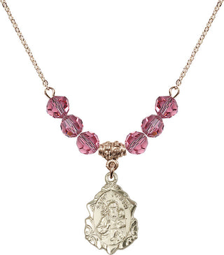 18" Hamilton Gold Plated Necklace with 4mm Rose Crystal Beads featuring a 14kt Gold Filled Saint Joseph Medal. Engraved Catholic Saint Jewelry