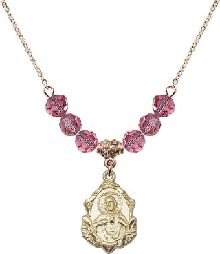 18" Hamilton Gold Plated Necklace with 4mm Rose Crystal Beads featuring a 14kt Gold Filled Scapular Medal.