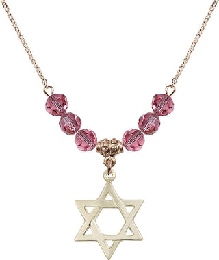 18" Hamilton Gold Plated Necklace with 4mm Rose Crystal Beads featuring a 14kt Gold Filled Star of David Medal.