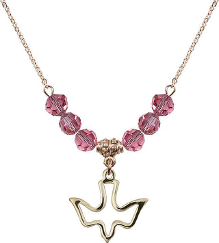 18" Hamilton Gold Plated Necklace with 4mm Rose Crystal Beads featuring a 14kt Gold Filled Holy Spirit Medal.
