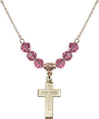 18" Hamilton Gold Plated Necklace with 4mm Rose Crystal Beads featuring a 14kt Gold Filled Cross Medal.