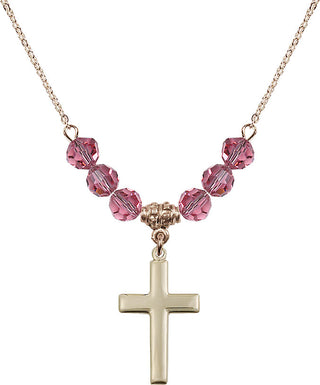 18" Hamilton Gold Plated Necklace with 4mm Rose Crystal Beads featuring a 14kt Gold Filled Cross Medal.