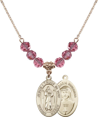18" Hamilton Gold Plated Necklace with 4mm Rose Crystal Beads featuring a 14kt Gold Filled Divine Mercy Medal.