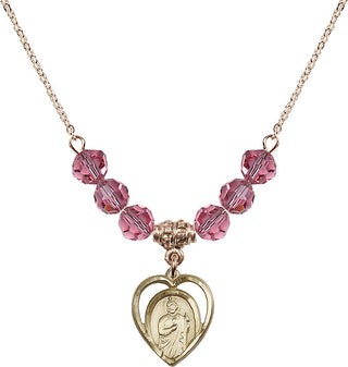 18" Hamilton Gold Plated Necklace with 4mm Rose Crystal Beads featuring a 14kt Gold Filled Saint Jude Medal.