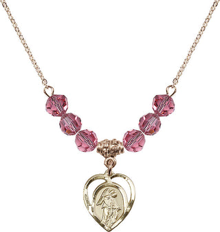 18" Hamilton Gold Plated Necklace with 4mm Rose Crystal Beads featuring a 14kt Gold Filled Guardian Angel Medal.