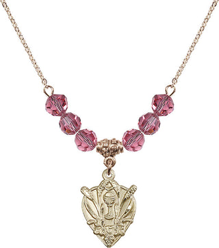 18" Hamilton Gold Plated Necklace with 4mm Rose Crystal Beads featuring a 14kt Gold Filled Communion Medal.