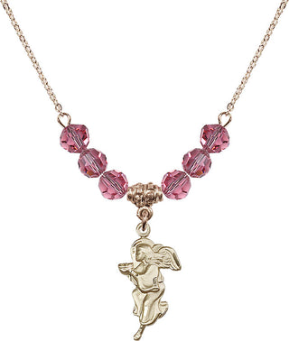 18" Hamilton Gold Plated Necklace with 4mm Rose Crystal Beads featuring a 14kt Gold Filled Guardian Angel Medal.