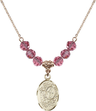18" Hamilton Gold Plated Necklace with 4mm Rose Crystal Beads featuring a 14kt Gold Filled Miraculous Medal.