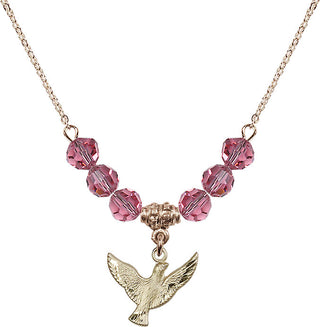 18" Hamilton Gold Plated Necklace with 4mm Rose Crystal Beads featuring a 14kt Gold Filled Holy Spirit Medal.