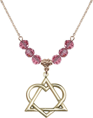 18" Hamilton Gold Plated Necklace with 4mm Rose Crystal Beads featuring a 14kt Gold Filled Adoption Heart Medal.