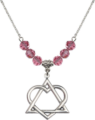 18" Rhodium Plated Necklace with 4mm Rose Crystal Beads featuring a Sterling Silver Adoption Heart Medal.
