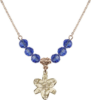 18" Hamilton Gold Plated Necklace with 4mm Sapphire Crystal Beads featuring a 14kt Gold Filled Chastity Medal.