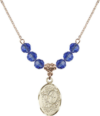 18" Hamilton Gold Plated Necklace with 4mm Sapphire Crystal Beads featuring a 14kt Gold Filled Miraculous Medal.