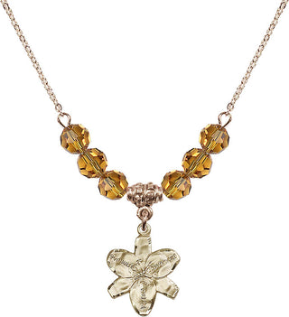 18" Hamilton Gold Plated Necklace with 4mm Topaz Crystal Beads featuring a 14kt Gold Filled Chastity Medal.