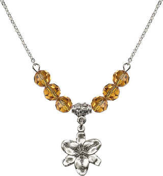 18" Rhodium Plated Necklace with 4mm Topaz Crystal Beads featuring a Sterling Silver Chastity Medal.