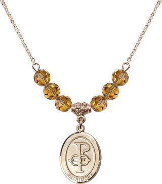 18" Hamilton Gold Plated Necklace with 4mm Topaz Crystal Beads featuring a 14kt Gold Filled Matrimony Medal.