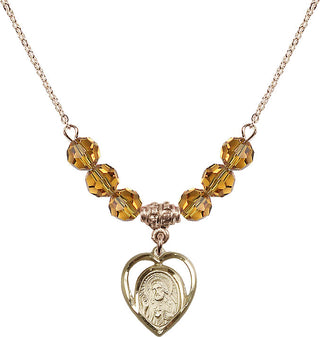 18" Hamilton Gold Plated Necklace with 4mm Topaz Crystal Beads featuring a 14kt Gold Filled Scapular Medal.