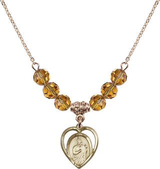 18" Hamilton Gold Plated Necklace with 4mm Topaz Crystal Beads featuring a 14kt Gold Filled Saint Jude Medal.