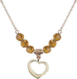 18" Hamilton Gold Plated Necklace with 4mm Topaz Crystal Beads featuring a 14kt Gold Filled Heart Medal.