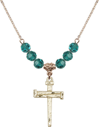 18" Hamilton Gold Plated Necklace with 4mm Zircon Crystal Beads featuring a 14kt Gold Filled Nail Cross Medal.