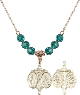 18" Hamilton Gold Plated Necklace with 4mm Zircon Crystal Beads featuring a 14kt Gold Filled Novena Medal.