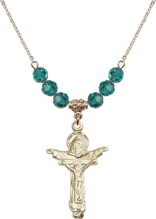 18" Hamilton Gold Plated Necklace with 4mm Zircon Crystal Beads featuring a 14kt Gold Filled Trinity Crucifix Medal.