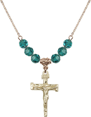 18" Hamilton Gold Plated Necklace with 4mm Zircon Crystal Beads featuring a 14kt Gold Filled Nail Crucifix Medal.