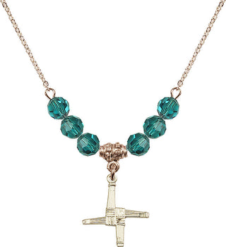18" Hamilton Gold Plated Necklace with 4mm Zircon Crystal Beads featuring a 14kt Gold Filled Saint Brigid Cross Medal.