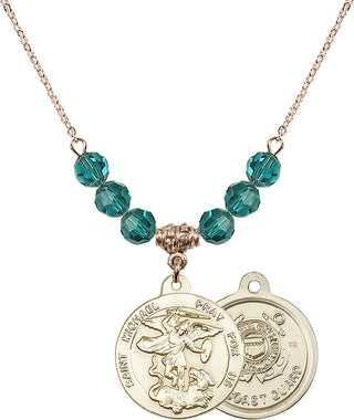 18" Hamilton Gold Plated Necklace with 4mm Zircon Crystal Beads featuring a 14kt Gold Filled Saint Michael / Coast Guard Medal.