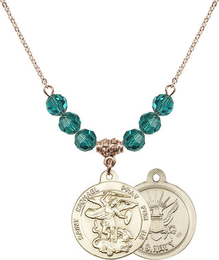 18" Hamilton Gold Plated Necklace with 4mm Zircon Crystal Beads featuring a 14kt Gold Filled Saint Michael / Navy Medal.