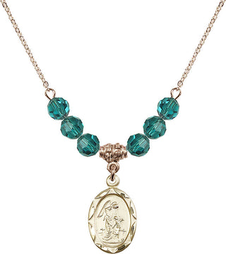 18" Hamilton Gold Plated Necklace with 4mm Zircon Crystal Beads featuring a 14kt Gold Filled Guardian Angel Medal. Engraved Catholic Saint Jewelry