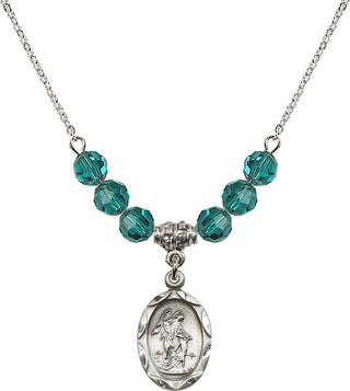 18" Rhodium Plated Necklace with 4mm Zircon Crystal Beads featuring a Sterling Silver Guardian Angel Medal. Engraved Catholic Saint Jewelry