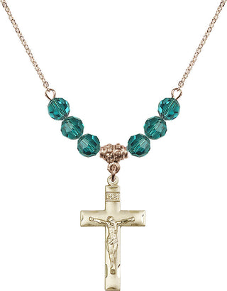18" Hamilton Gold Plated Necklace with 4mm Zircon Crystal Beads featuring a 14kt Gold Filled Crucifix Medal.