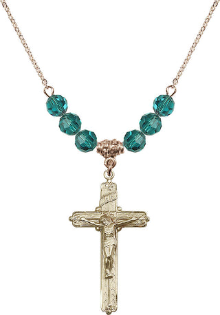 18" Hamilton Gold Plated Necklace with 4mm Zircon Crystal Beads featuring a 14kt Gold Filled Crucifix Medal.