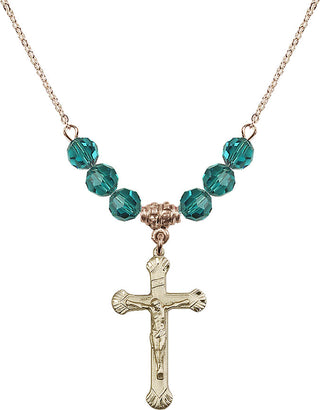 18" Hamilton Gold Plated Necklace with 4mm Zircon Crystal Beads featuring a 14kt Gold Filled Crucifix Medal.