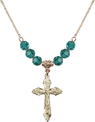 18" Hamilton Gold Plated Necklace with 4mm Zircon Crystal Beads featuring a 14kt Gold Filled Crucifix Medal.