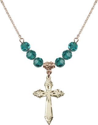 18" Hamilton Gold Plated Necklace with 4mm Zircon Crystal Beads featuring a 14kt Gold Filled Cross Medal.