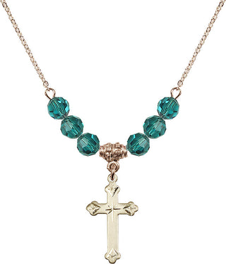 18" Hamilton Gold Plated Necklace with 4mm Zircon Crystal Beads featuring a 14kt Gold Filled Cross Medal.