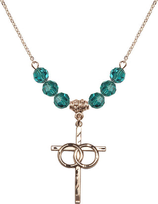 18" Hamilton Gold Plated Necklace with 4mm Zircon Crystal Beads featuring a 14kt Gold Filled Wedding Rings Cross Medal.