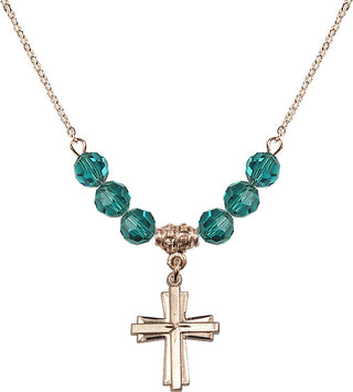 18" Hamilton Gold Plated Necklace with 4mm Zircon Crystal Beads featuring a 14kt Gold Filled Cross Medal.