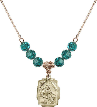 18" Hamilton Gold Plated Necklace with 4mm Zircon Crystal Beads featuring a 14kt Gold Filled Saint Ann Medal. Engraved Catholic Saint Jewelry
