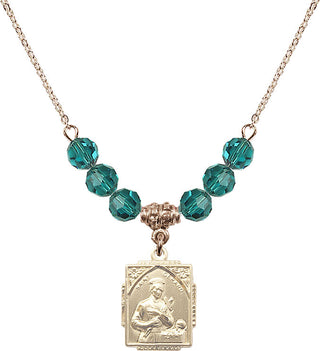 18" Hamilton Gold Plated Necklace with 4mm Zircon Crystal Beads featuring a 14kt Gold Filled Saint Gerard Medal. Engraved Catholic Saint Jewelry