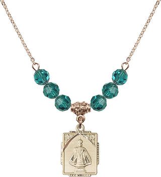 18" Hamilton Gold Plated Necklace with 4mm Zircon Crystal Beads featuring a 14kt Gold Filled Infant of Prague Medal. Engraved Catholic Saint Jewelry