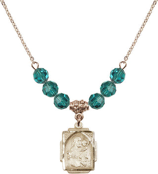 18" Hamilton Gold Plated Necklace with 4mm Zircon Crystal Beads featuring a 14kt Gold Filled Saint Joseph Medal. Engraved Catholic Saint Jewelry