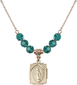 18" Hamilton Gold Plated Necklace with 4mm Zircon Crystal Beads featuring a 14kt Gold Filled Miraculous Medal. Engraved Catholic Saint Jewelry