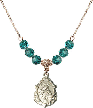 18" Hamilton Gold Plated Necklace with 4mm Zircon Crystal Beads featuring a 14kt Gold Filled Saint Ann Medal. Engraved Catholic Saint Jewelry